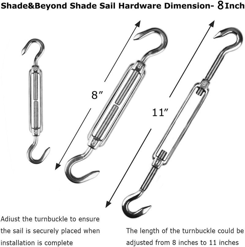 Shade&Beyond Shade Sail Hardware Kit for Rectangle and Square Heavy Duty Sun Shade Sails Installation 8 Inches for Deck Garden Lawn Patio - Image 2